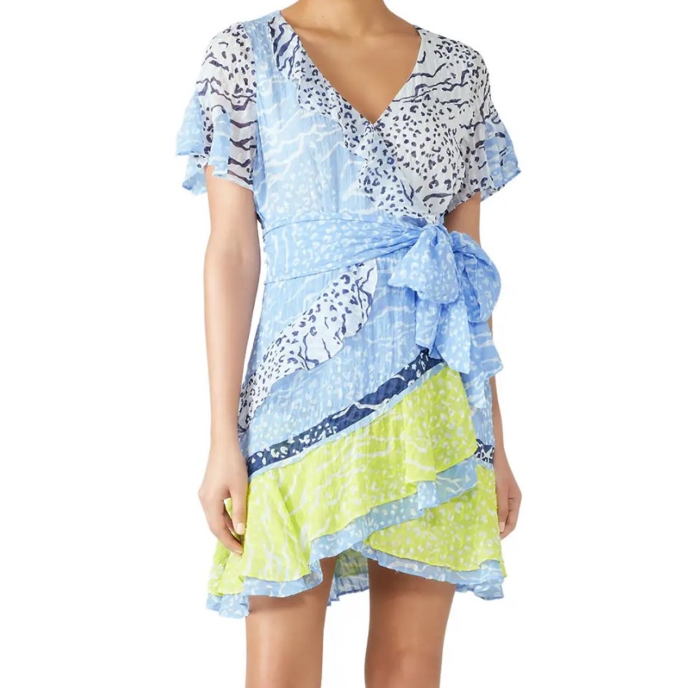 TANYA TAYLOR Bianka Ruffled Mix Print Dress Size 6 Feminine Flirty Date Party - Picture 1 of 12